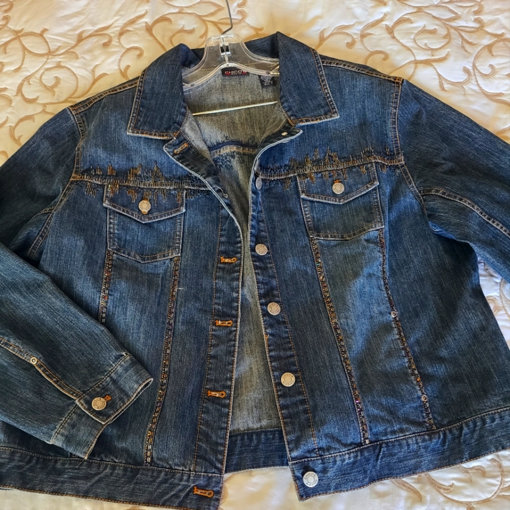 Chico's beaded Jean jacket size 3